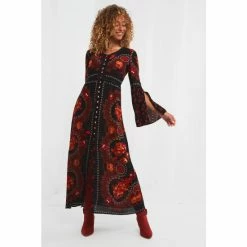 Joe Browns Black Abstract Button Through Scoop Neck Boho Dress