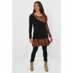 Joe Browns Black Asymmetric Ditsy Floral Leaves Print Tunic
