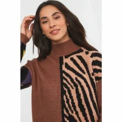 Joe Browns Black Animal Print Patchwork High Neck Jumper -Joe Browns shop unnamed file 3066