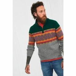 Joe Browns Grey Striped Zip Up Funnel Neck Jumper