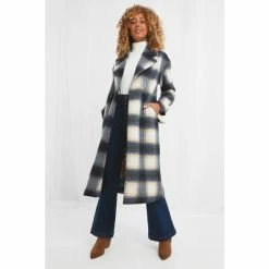 Joe Browns Blue Double Breasted Checked New York Style Longline Coat