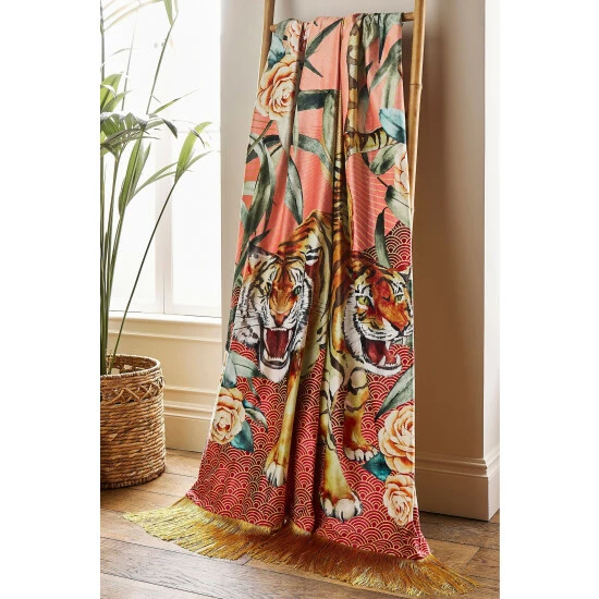 Joe Browns Multi Tantalizing Tiger Fringed Velvet Throw 2 Joe Browns Multi Tantalizing Tiger Fringed Velvet Throw - Image 2