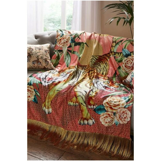 Joe Browns Multi Tantalizing Tiger Fringed Velvet Throw 5 Joe Browns Multi Tantalizing Tiger Fringed Velvet Throw - Image 5