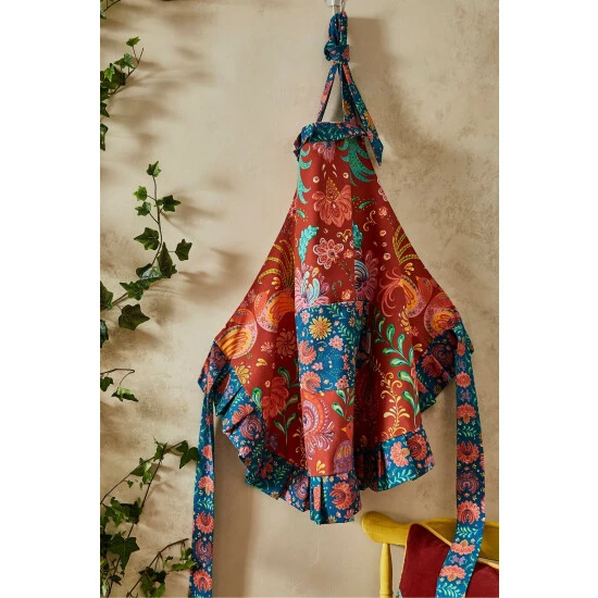 Joe Browns Black Folk Floral Frill Trim Apron 1 Joe Browns Black Folk Floral Frill Trim Apron