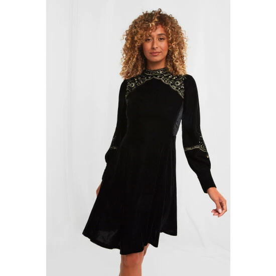 Joe Browns Black Luna Embroidered Velvet Dress 1 Joe Browns Black Luna Embroidered Velvet Dress